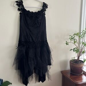 Vintage Loralie Black Event Dress 80s Goth Punk Drop Waist Fairy Prom Gothic